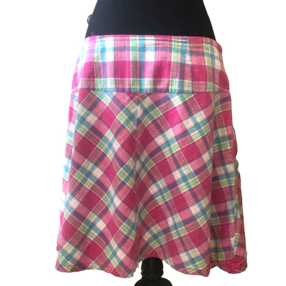 IZOD PLAID A-LINE MINI SKIRT PINK GREEN WHITE SIZE 10P